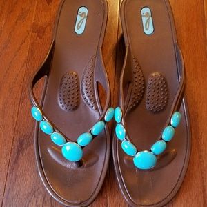 Turquoise embellished sandals